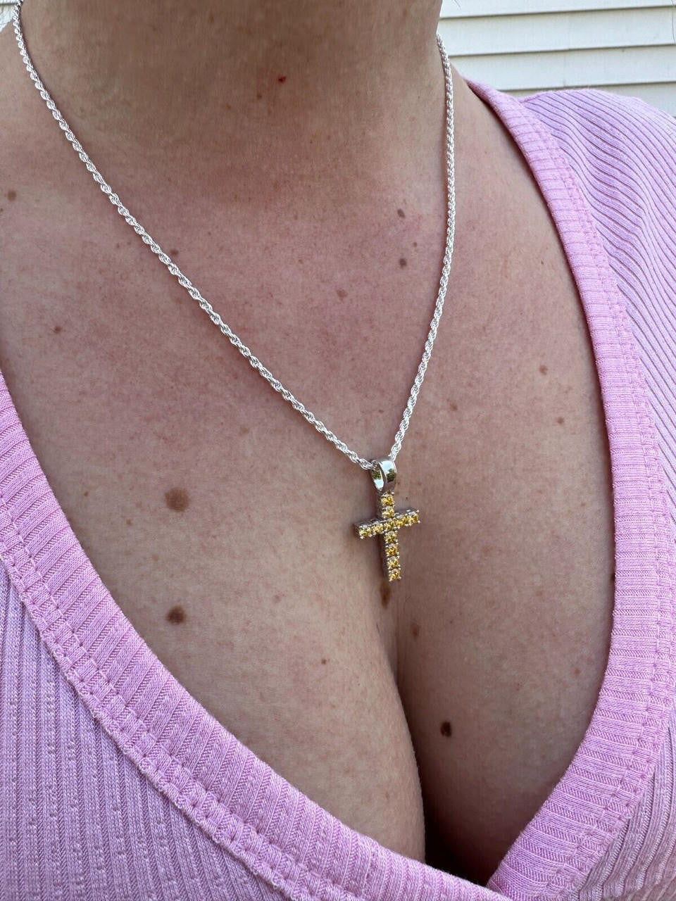 Yellow Canary MOISSANITE Tennis Cross - 925 Silver - 5 Sizes 0.75"-2.25"