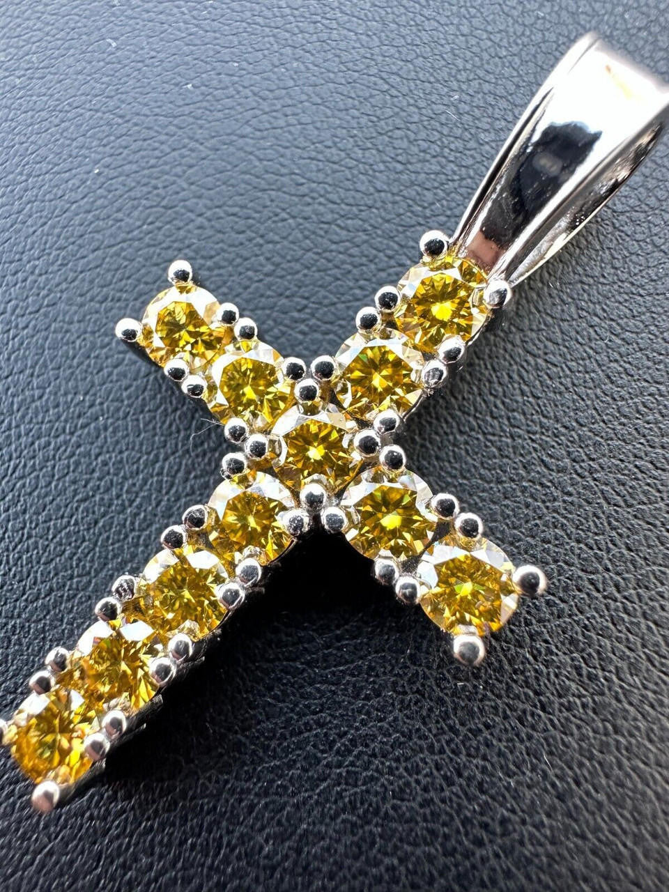 Yellow Canary MOISSANITE Tennis Cross - 925 Silver - 5 Sizes 0.75"-2.25"