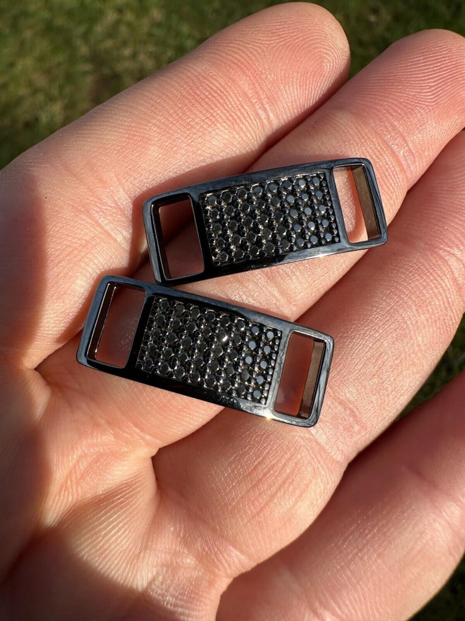 Black MOISSANITE Iced Out Lace Locks - Black Rhodium Over 925 Silver  -  Great For All Sneakers: Nike Air Force 1, Jordans, & More