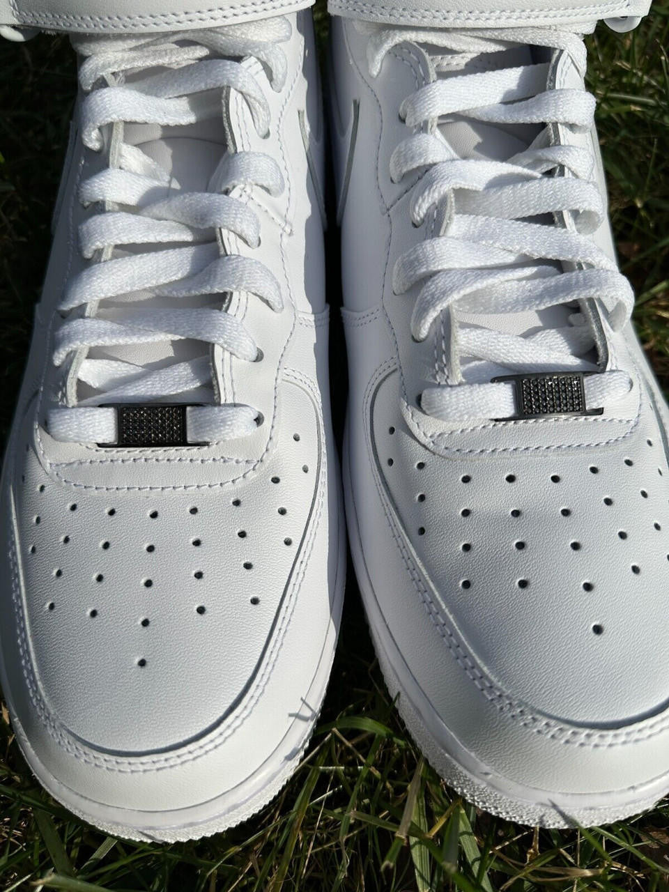 Black MOISSANITE Iced Out Lace Locks - Black Rhodium Over 925 Silver  -  Great For All Sneakers: Nike Air Force 1, Jordans, & More