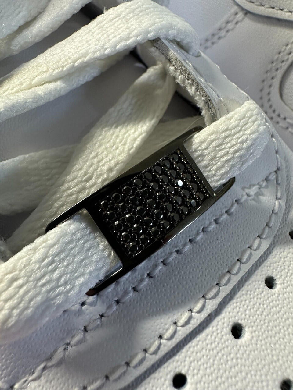 Black MOISSANITE Iced Out Lace Locks - Black Rhodium Over 925 Silver  -  Great For All Sneakers: Nike Air Force 1, Jordans, & More