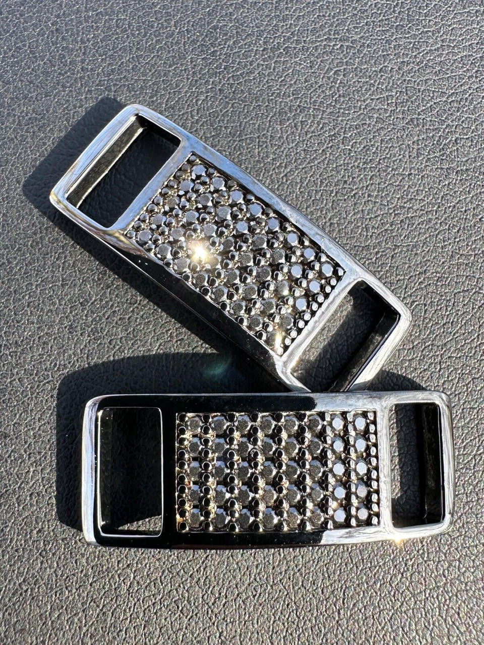 Black MOISSANITE Iced Out Lace Locks - Black Rhodium Over 925 Silver  -  Great For All Sneakers: Nike Air Force 1, Jordans, & More