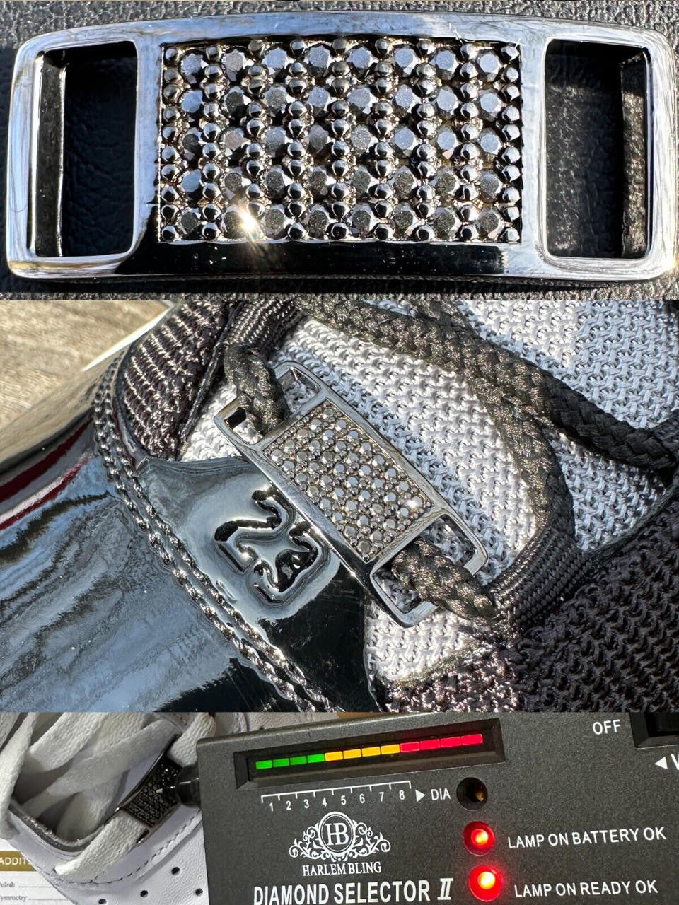 Black MOISSANITE Iced Out Lace Locks - Black Rhodium Over 925 Silver  -  Great For All Sneakers: Nike Air Force 1, Jordans, & More