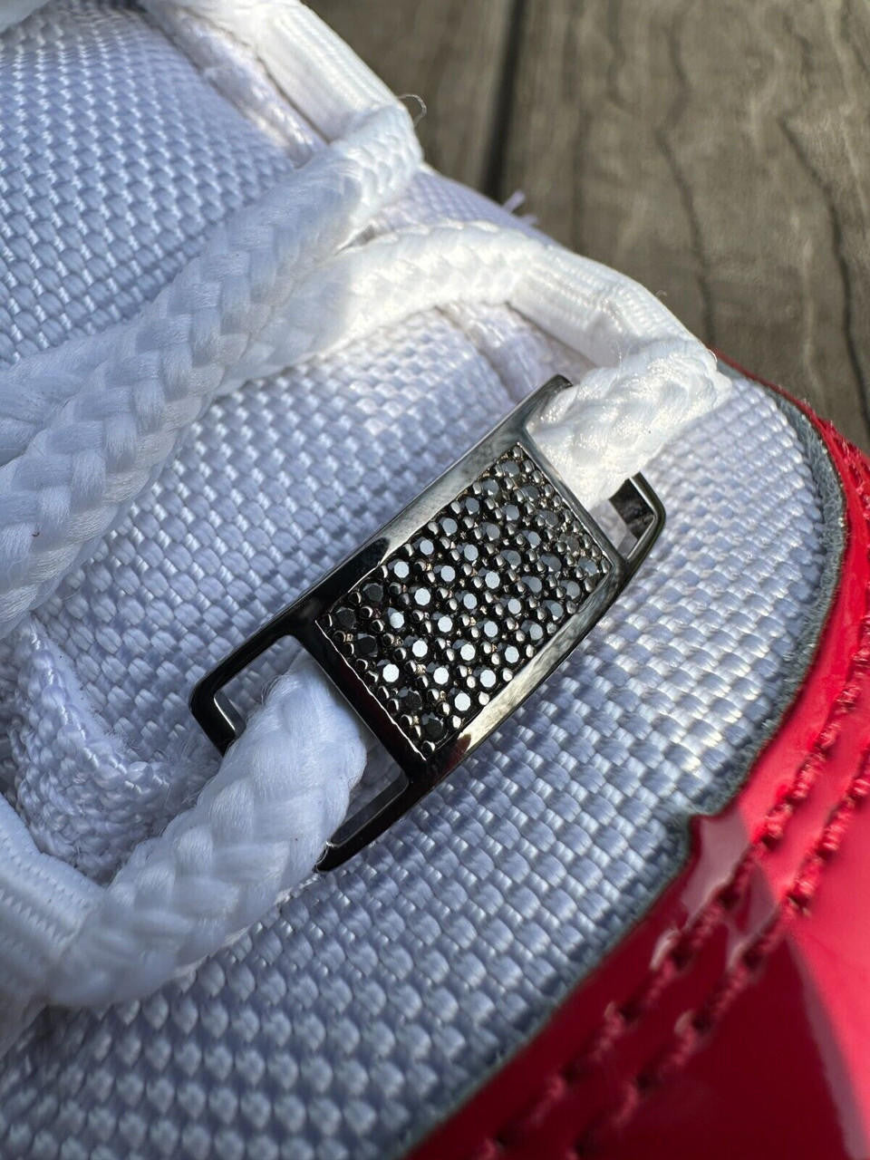 Black MOISSANITE Iced Out Lace Locks - Black Rhodium Over 925 Silver  -  Great For All Sneakers: Nike Air Force 1, Jordans, & More