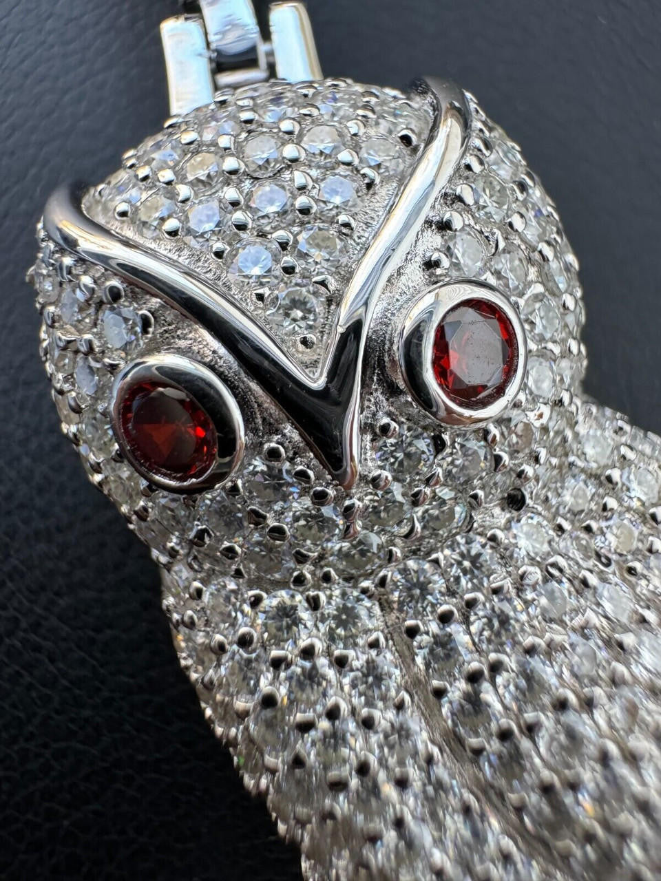 MOISSANITE Owl Iced Out Pendant - 14k Gold Vermeil Or 925 Silver - Medium 2.25"