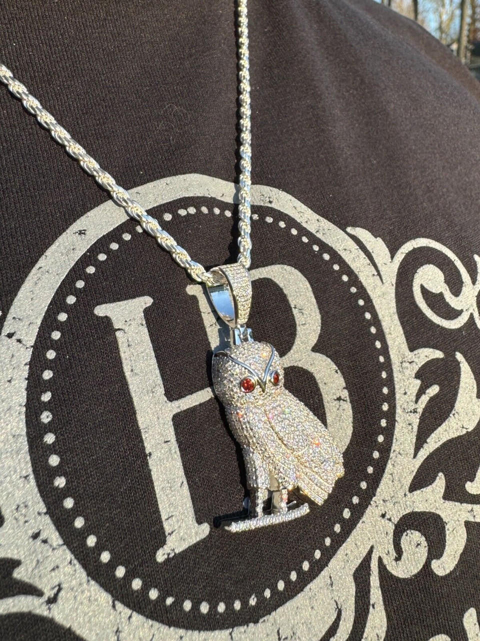 MOISSANITE Owl Iced Out Pendant - 14k Gold Vermeil Or 925 Silver - Medium 2.25"