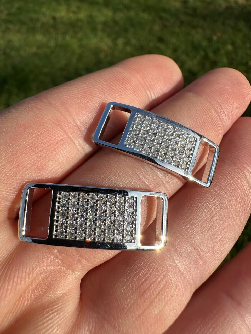 MOISSANITE Iced Out Lace Locks - 925 Silver - Great For All Sneakers: Nike Air Force 1, Jordans, & More