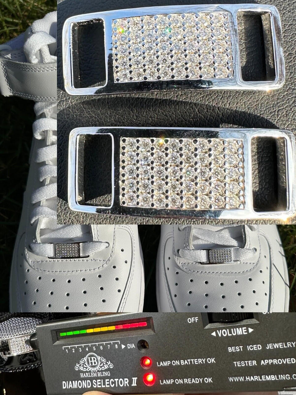 MOISSANITE Iced Out Lace Locks - 925 Silver - Great For All Sneakers: Nike Air Force 1, Jordans, & More