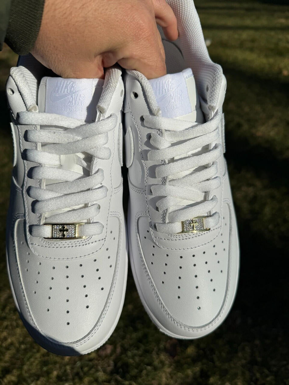 MOISSANITE Iced Out Cross Lace Locks - 14k Gold Vermeil Over 925 Silver - Great For All Sneakers: Nike Air Force 1, Jordans, & More