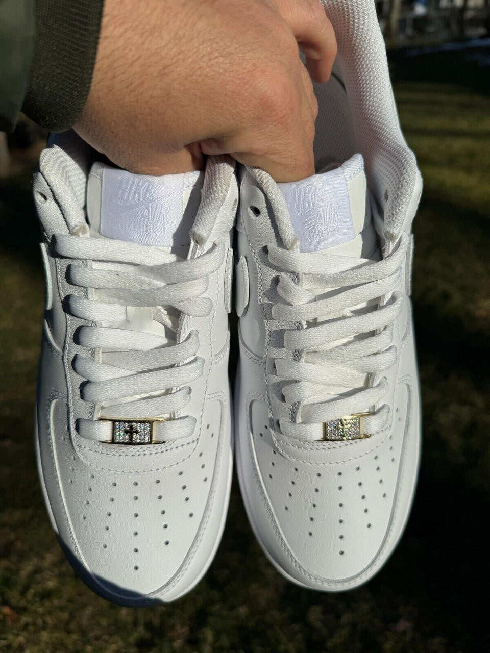 MOISSANITE Iced Out Cross Lace Locks - 14k Gold Vermeil Over 925 Silver - Great For All Sneakers: Nike Air Force 1, Jordans, & More