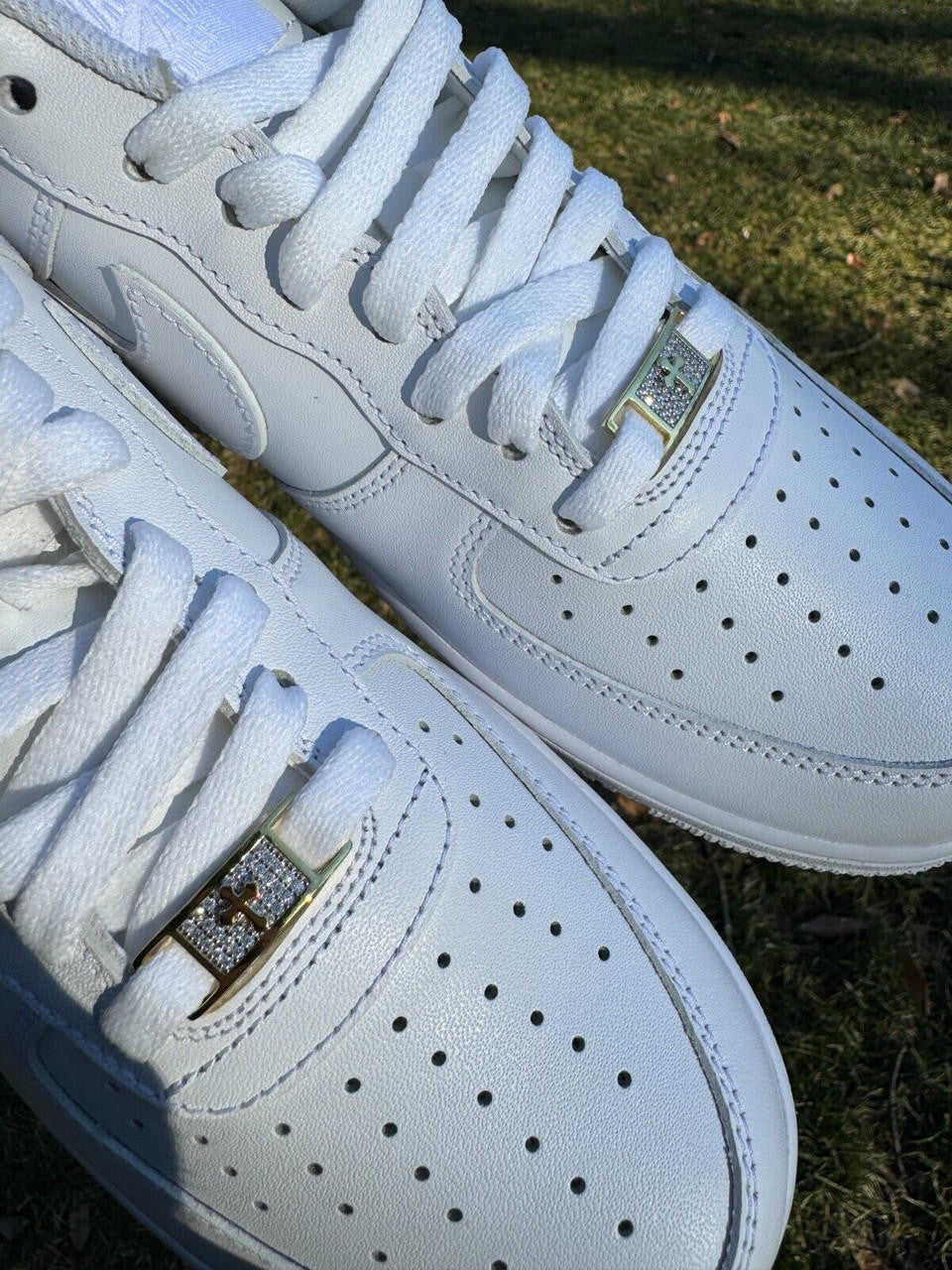 MOISSANITE Iced Out Cross Lace Locks - 14k Gold Vermeil Over 925 Silver - Great For All Sneakers: Nike Air Force 1, Jordans, & More