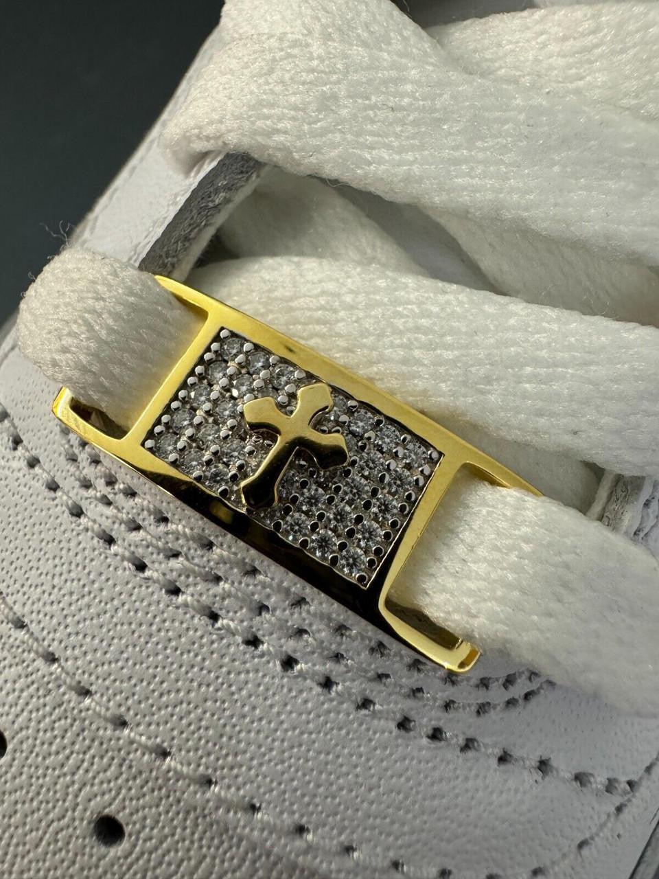 MOISSANITE Iced Out Cross Lace Locks - 14k Gold Vermeil Over 925 Silver - Great For All Sneakers: Nike Air Force 1, Jordans, & More