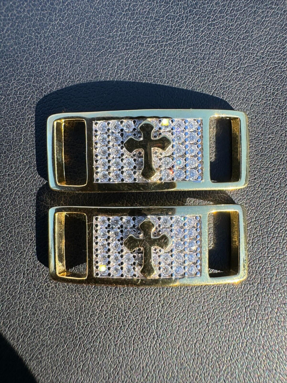 MOISSANITE Iced Out Cross Lace Locks - 14k Gold Vermeil Over 925 Silver - Great For All Sneakers: Nike Air Force 1, Jordans, & More
