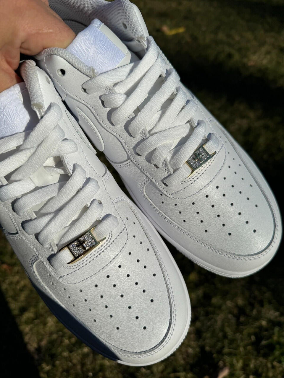 MOISSANITE Iced Out Cross Lace Locks - 14k Gold Vermeil Over 925 Silver - Great For All Sneakers: Nike Air Force 1, Jordans, & More