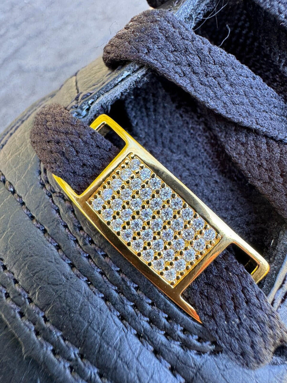 Iced Out Lace Locks - 14k Yellow Gold Vermeil Over 925 Silver - CZ Stones - Great For All Sneakers: Nike Air Force 1, Jordans, & More