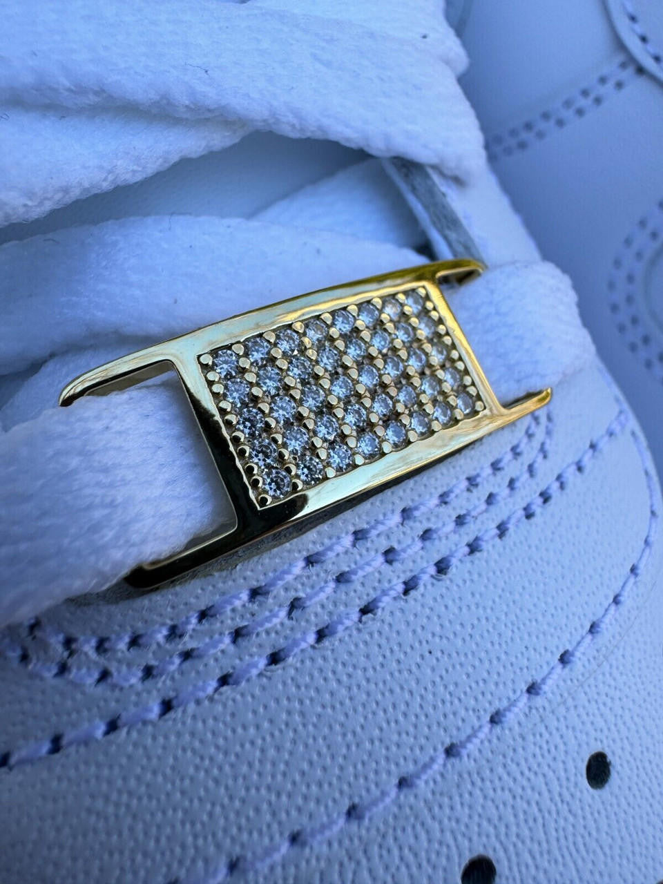Iced Out Lace Locks - 14k Yellow Gold Vermeil Over 925 Silver - CZ Stones - Great For All Sneakers: Nike Air Force 1, Jordans, & More