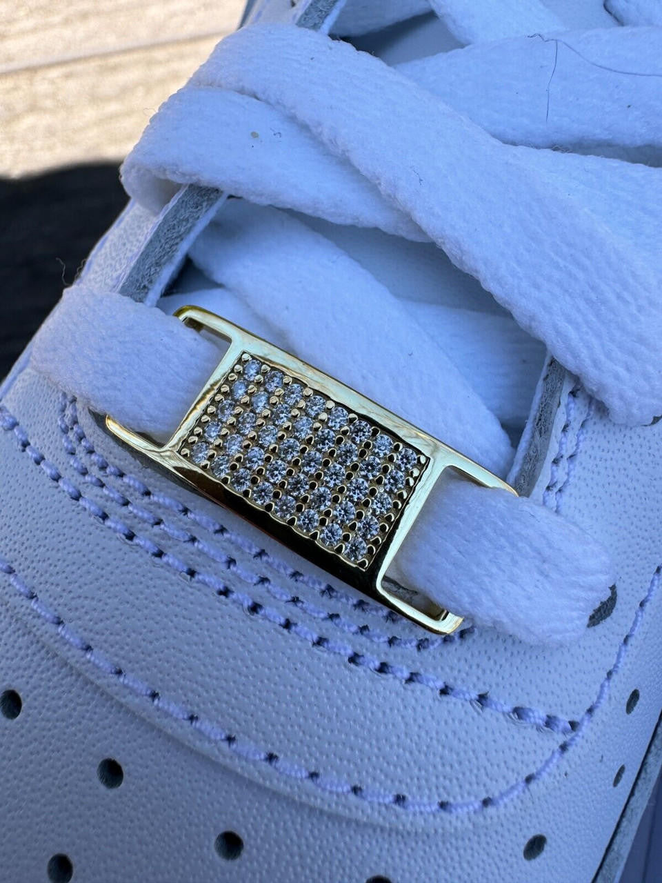 Iced Out Lace Locks - 14k Yellow Gold Vermeil Over 925 Silver - CZ Stones - Great For All Sneakers: Nike Air Force 1, Jordans, & More
