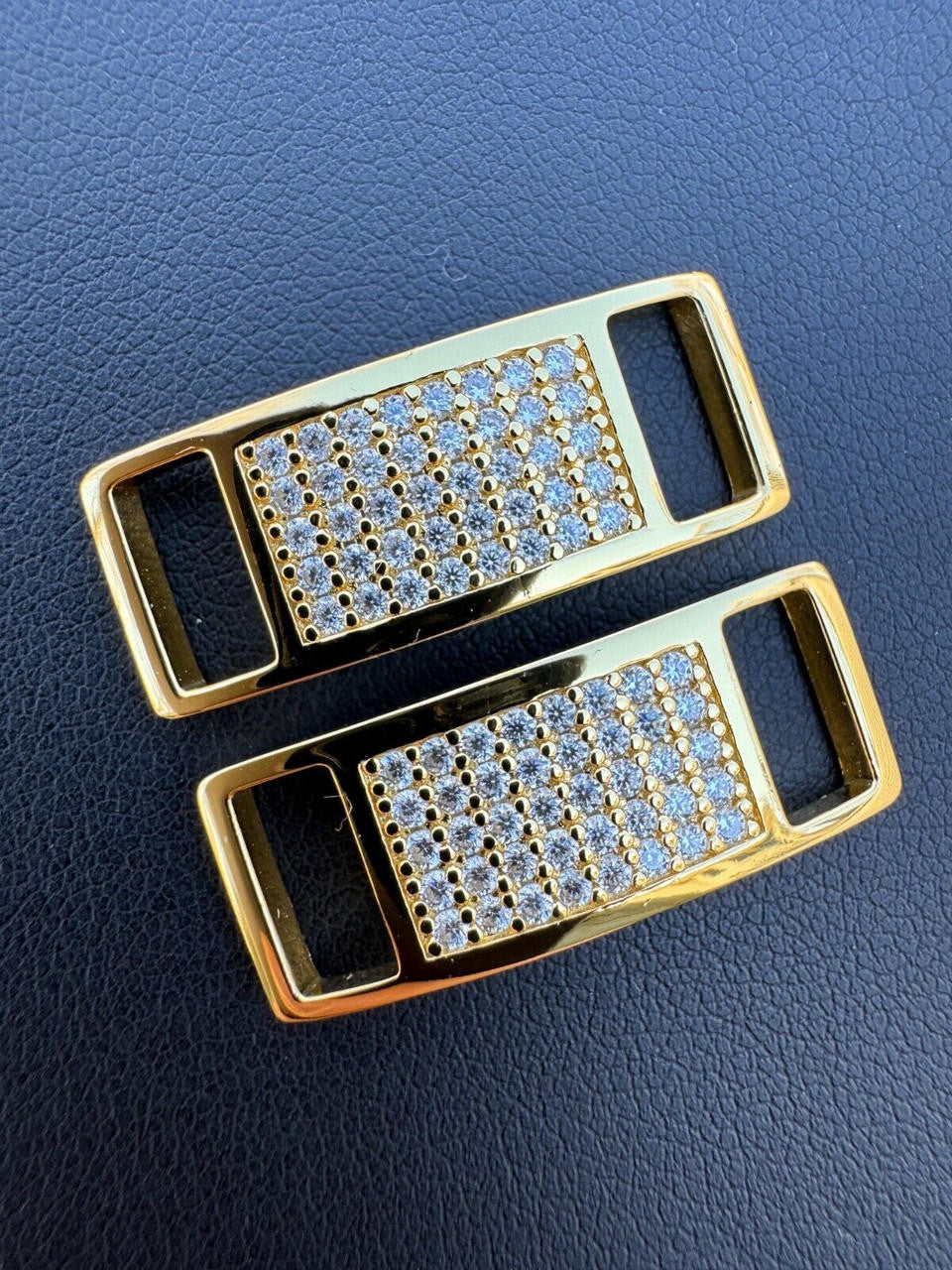 Iced Out Lace Locks - 14k Yellow Gold Vermeil Over 925 Silver - CZ Stones - Great For All Sneakers: Nike Air Force 1, Jordans, & More