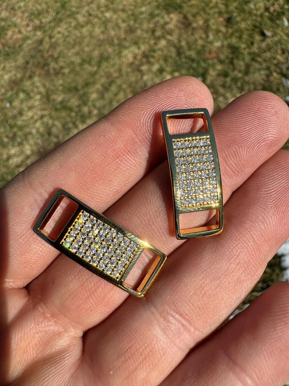 MOISSANITE Iced Out Lace Locks - 14k Gold Vermeil Over 925 Silver - Great For All Sneakers: Nike Air Force 1, Jordans, & More