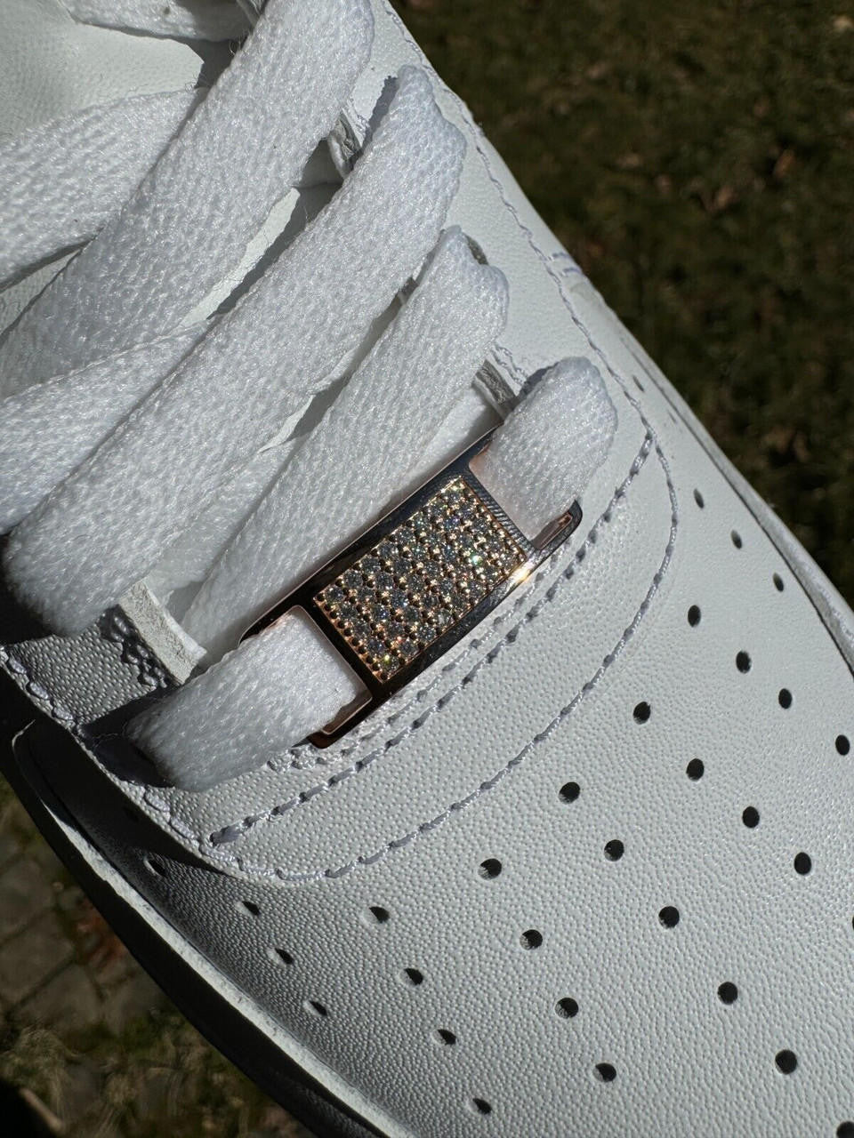 MOISSANITE Iced Out Lace Locks - 14k Rose Gold Vermeil Over 925 Silver - Great For All Sneakers: Nike Air Force 1, Jordans, & More