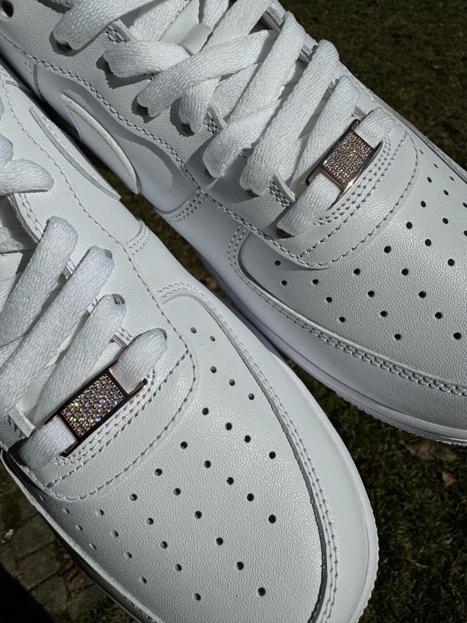 MOISSANITE Iced Out Lace Locks - 14k Rose Gold Vermeil Over 925 Silver - Great For All Sneakers: Nike Air Force 1, Jordans, & More