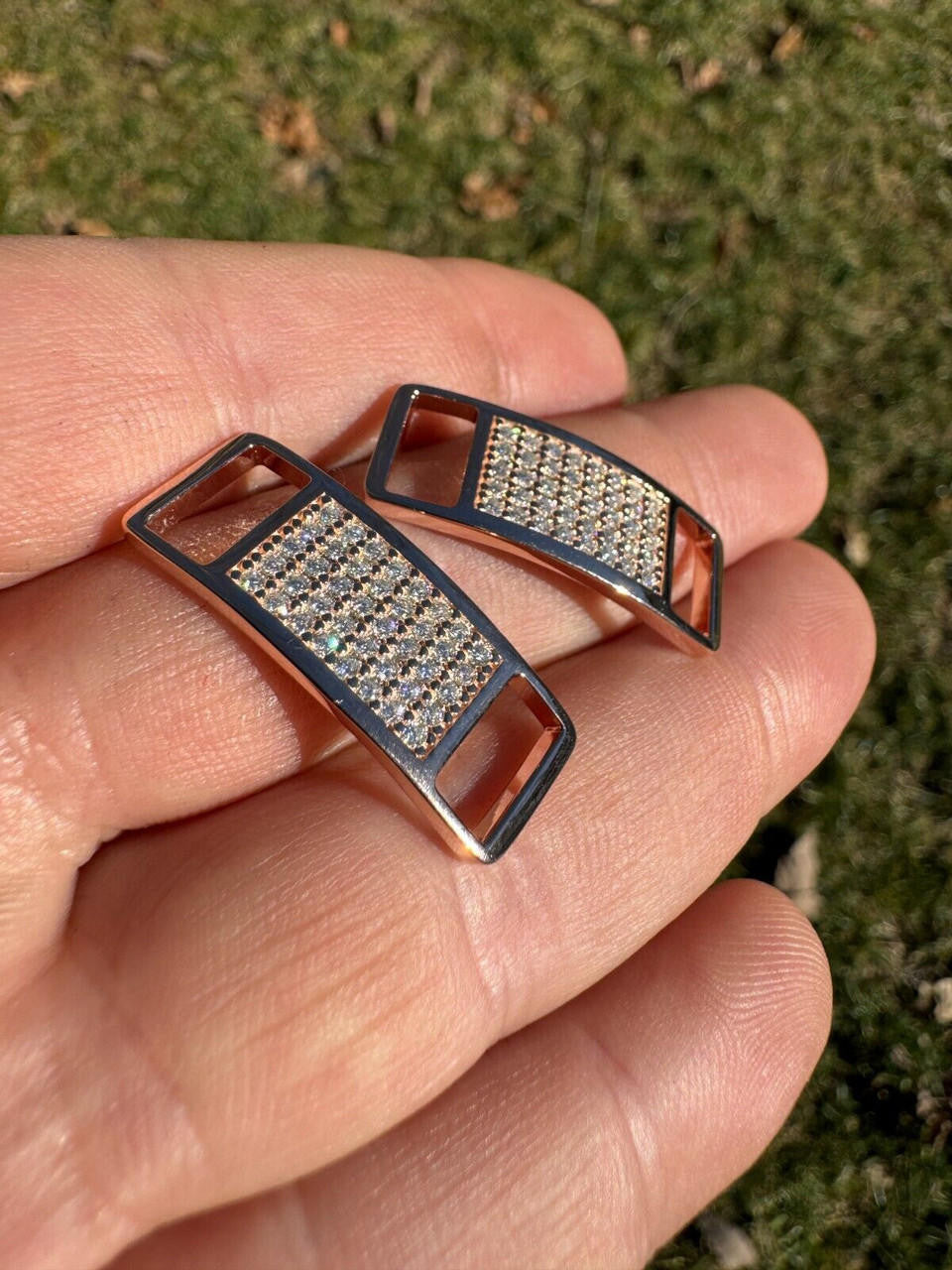 MOISSANITE Iced Out Lace Locks - 14k Rose Gold Vermeil Over 925 Silver - Great For All Sneakers: Nike Air Force 1, Jordans, & More