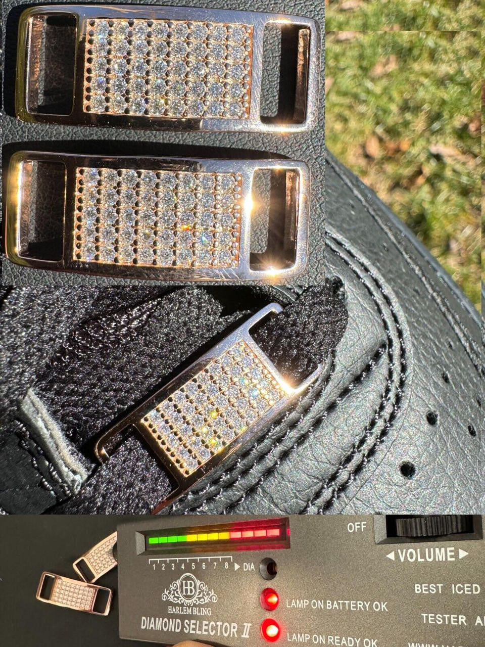 MOISSANITE Iced Out Lace Locks - 14k Rose Gold Vermeil Over 925 Silver - Great For All Sneakers: Nike Air Force 1, Jordans, & More