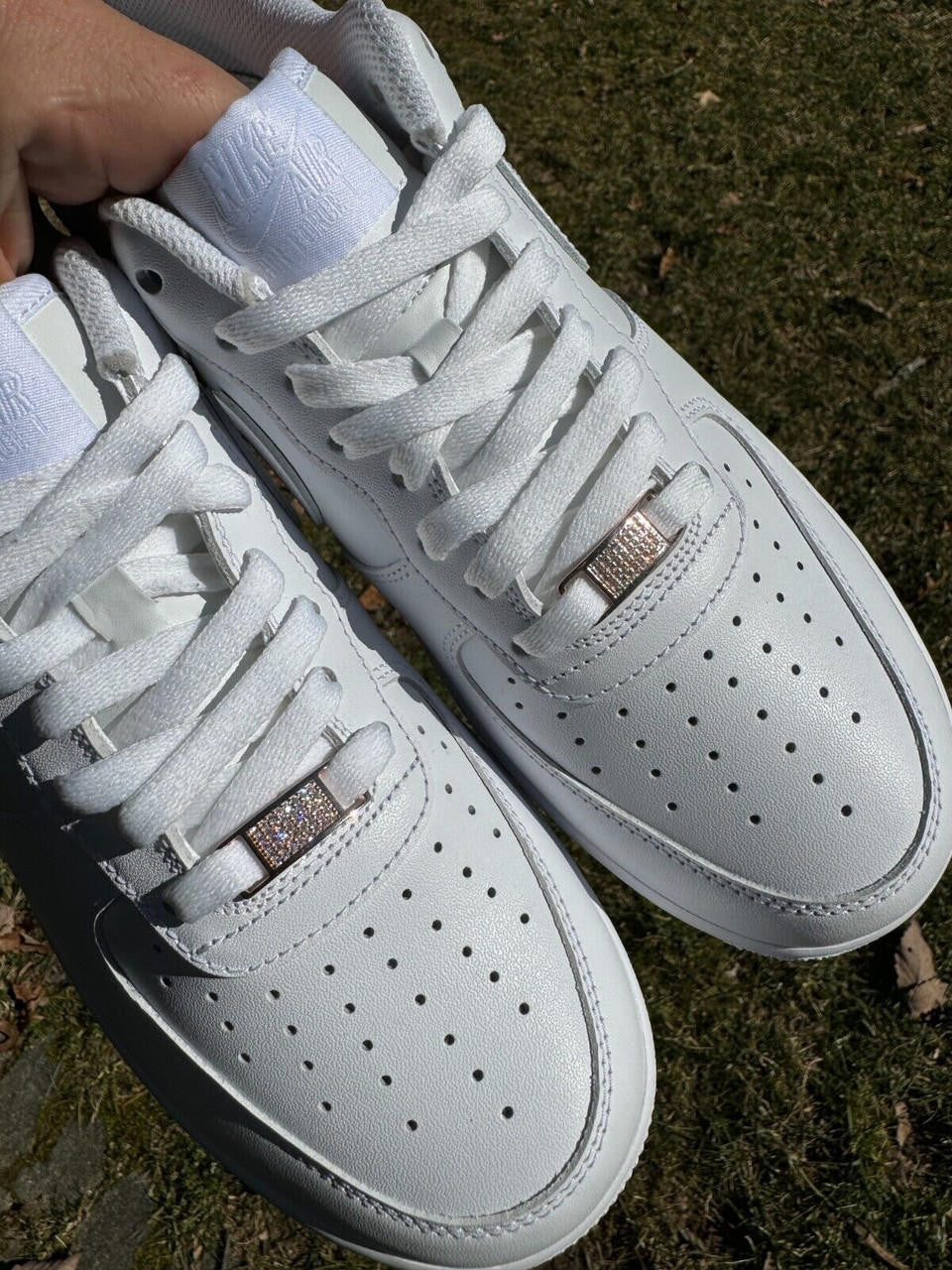 MOISSANITE Iced Out Lace Locks - 14k Rose Gold Vermeil Over 925 Silver - Great For All Sneakers: Nike Air Force 1, Jordans, & More