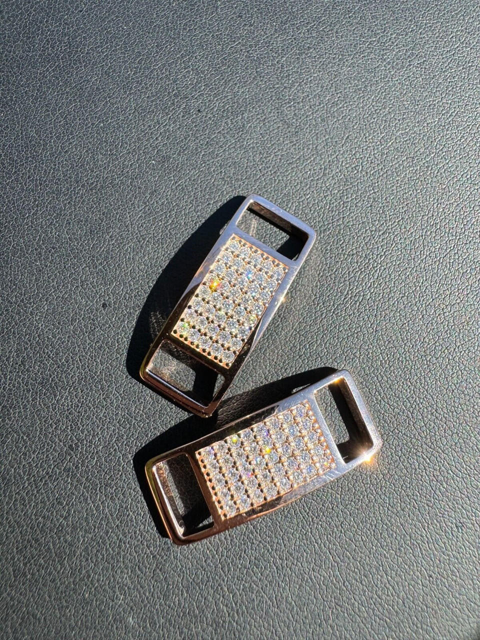 MOISSANITE Iced Out Lace Locks - 14k Rose Gold Vermeil Over 925 Silver - Great For All Sneakers: Nike Air Force 1, Jordans, & More