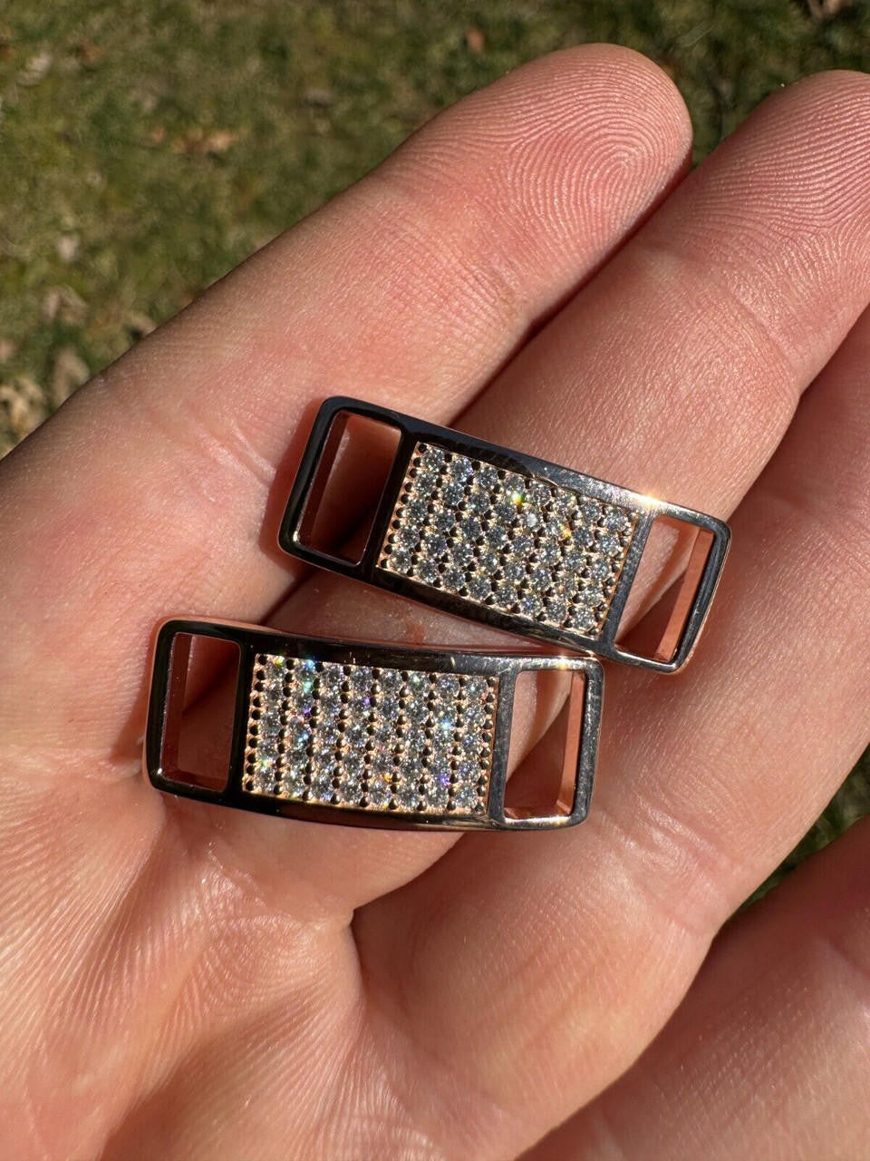 MOISSANITE Iced Out Lace Locks - 14k Rose Gold Vermeil Over 925 Silver - Great For All Sneakers: Nike Air Force 1, Jordans, & More