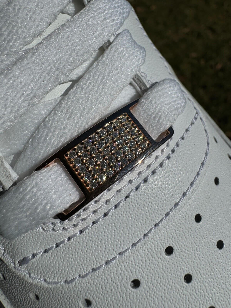 MOISSANITE Iced Out Lace Locks - 14k Rose Gold Vermeil Over 925 Silver - Great For All Sneakers: Nike Air Force 1, Jordans, & More