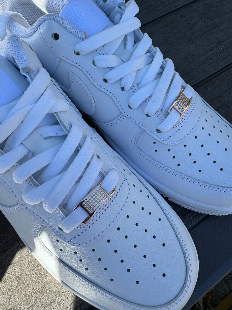 MOISSANITE Iced Out Lace Locks - 14k Rose Gold Vermeil Over 925 Silver - Great For All Sneakers: Nike Air Force 1, Jordans, & More