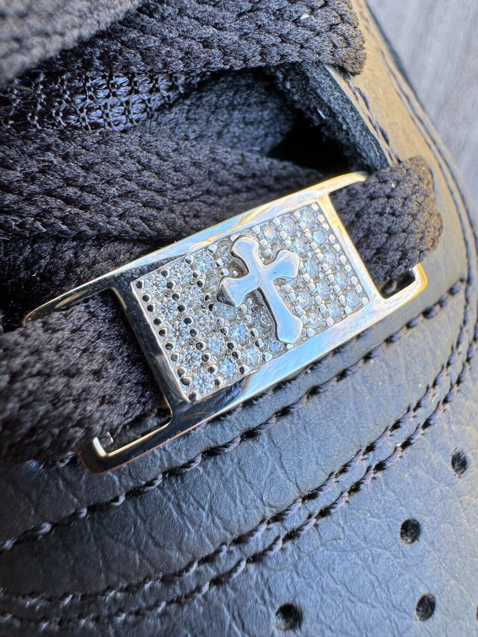 MOISSANITE Iced Out Cross Lace Locks - 925 Silver - Great For All Sneakers: Nike Air Force 1, Jordans, & More