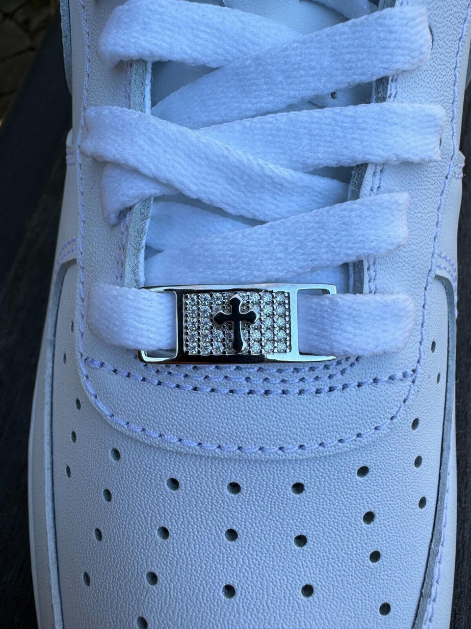 MOISSANITE Iced Out Cross Lace Locks - 925 Silver - Great For All Sneakers: Nike Air Force 1, Jordans, & More