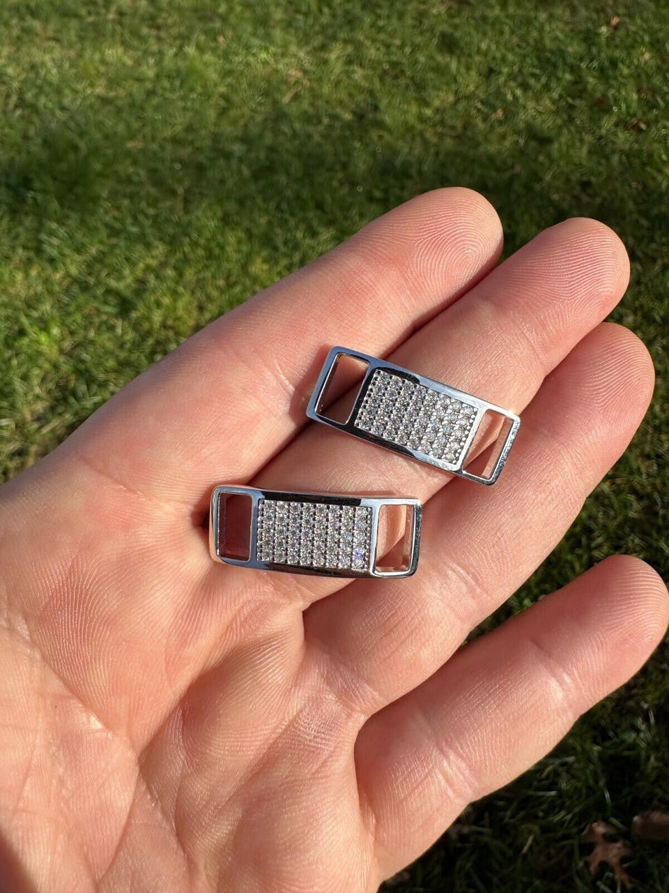Iced Out Lace Locks - 925 Silver - CZ Stones - Great For All Sneakers: Nike Air Force 1, Jordans, & More
