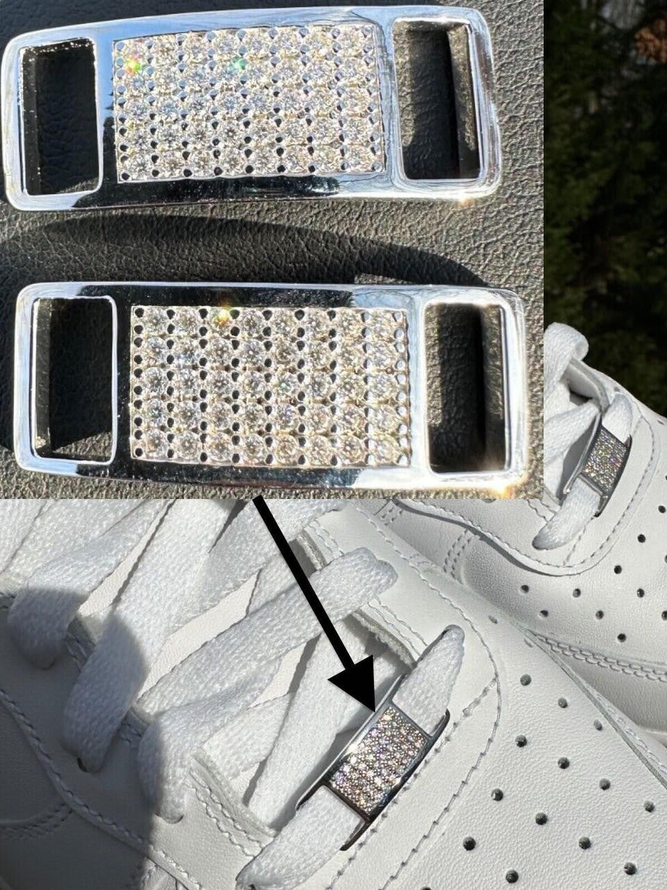 Iced Out Lace Locks - 925 Silver - CZ Stones - Great For All Sneakers: Nike Air Force 1, Jordans, & More