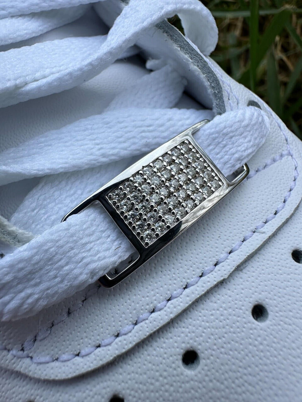 Iced Out Lace Locks - 925 Silver - CZ Stones - Great For All Sneakers: Nike Air Force 1, Jordans, & More