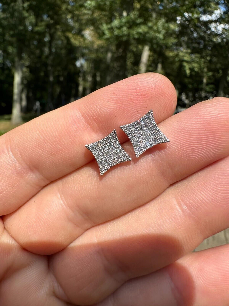 0.43ct VVS Real Diamond Men's 925 Natural Silver Iced Hip Hop Kite Earrings 9mm