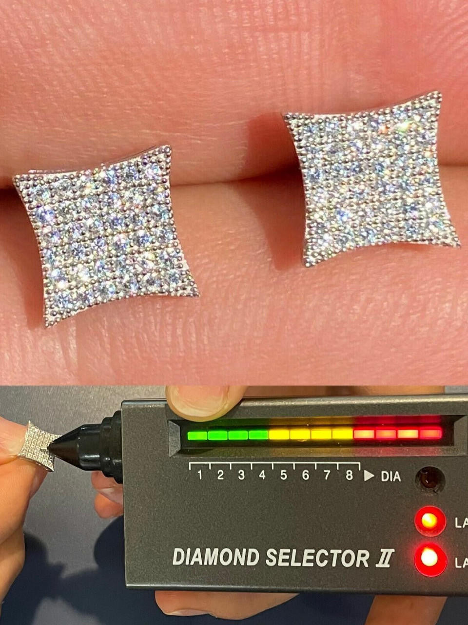 0.43ct VVS Real Diamond Men's 925 Natural Silver Iced Hip Hop Kite Earrings 9mm