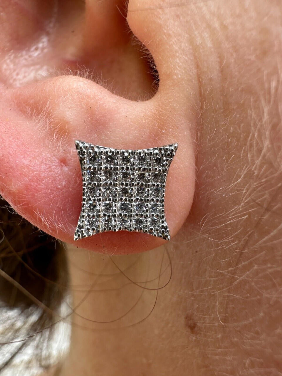 0.43ct VVS Real Diamond Men's 925 Natural Silver Iced Hip Hop Kite Earrings 9mm