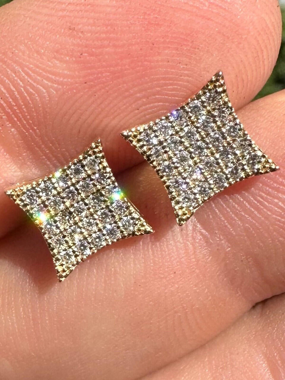 0.43ct VVS Real Diamond Men's Solid 14k Yellow Gold Iced Hip Hop Kite Earrings