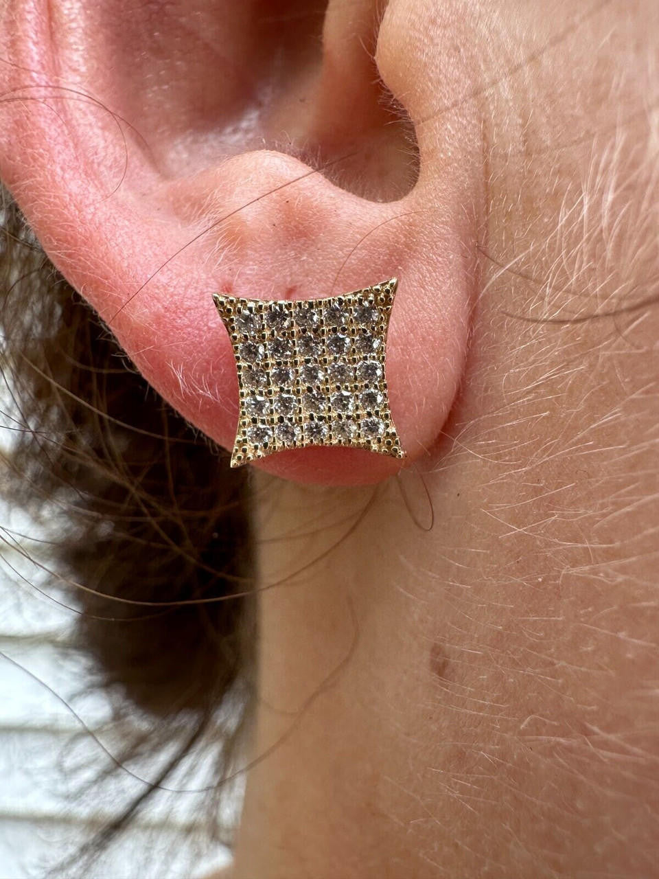 0.43ct VVS Real Diamond Men's Solid 14k Yellow Gold Iced Hip Hop Kite Earrings