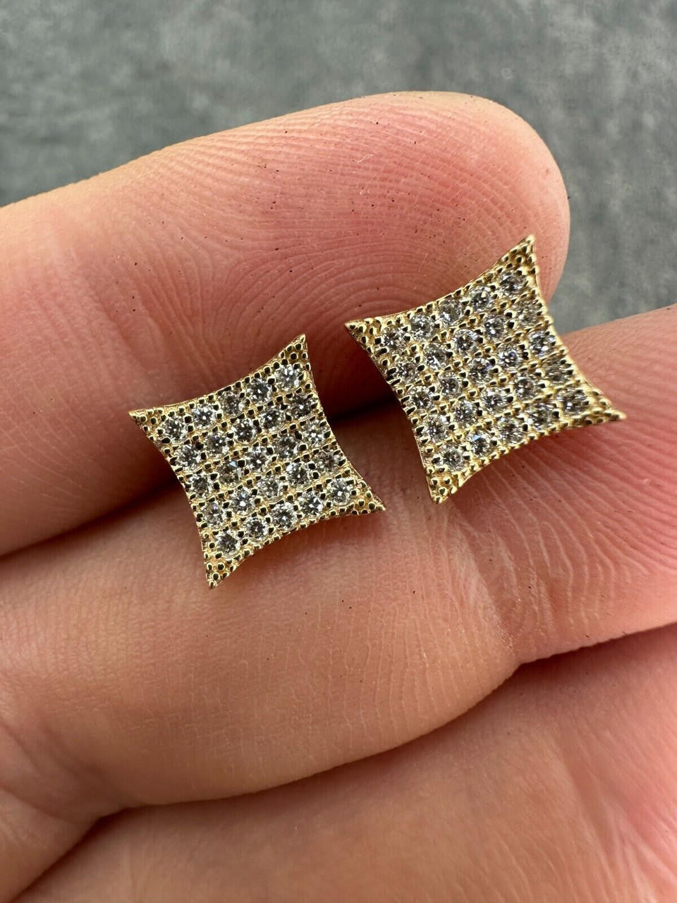 0.43ct VVS Real Diamond Men's Solid 14k Yellow Gold Iced Hip Hop Kite Earrings