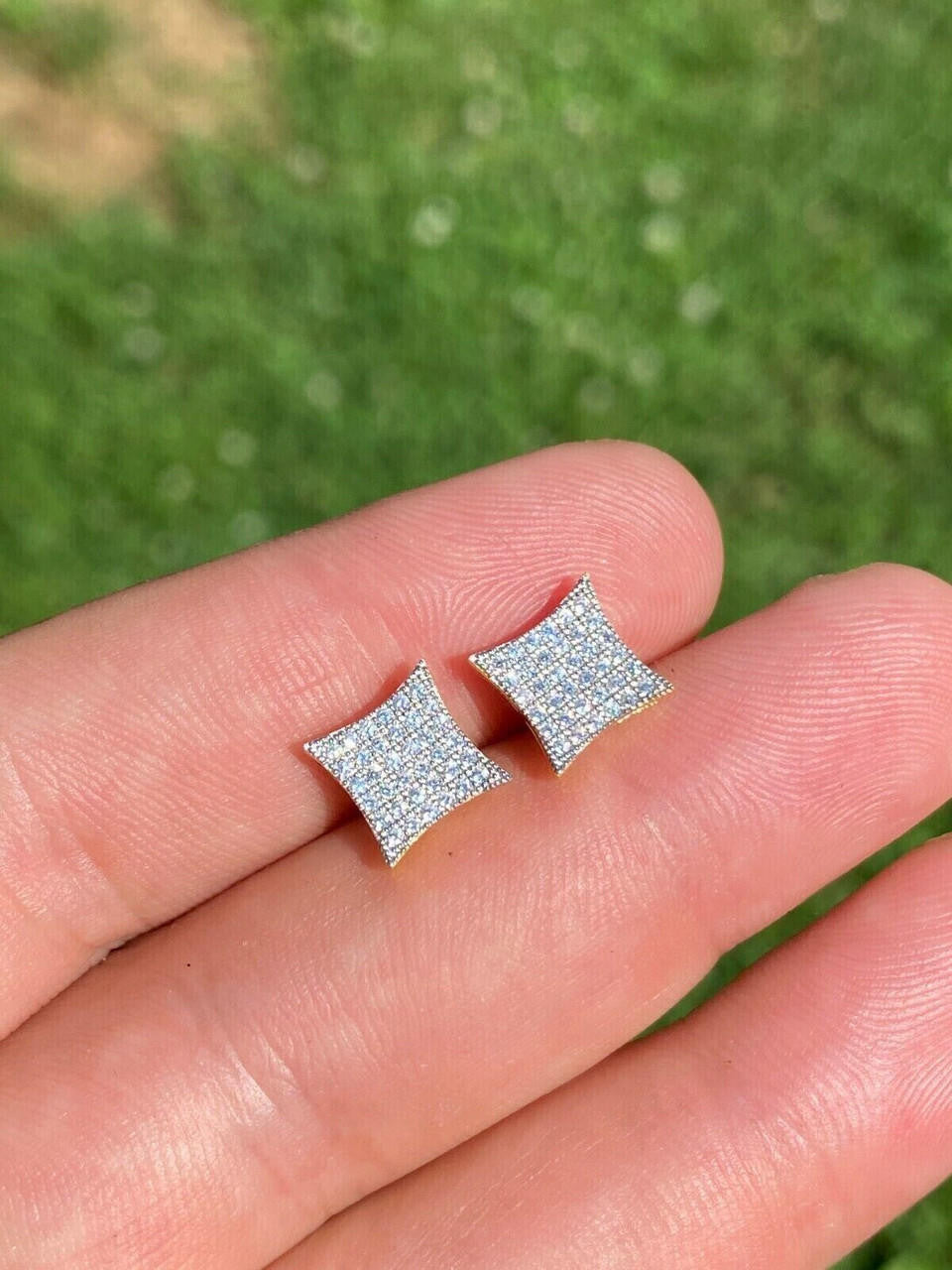 0.43ct VVS Real Diamond Men's Solid 14k Yellow Gold Iced Hip Hop Kite Earrings