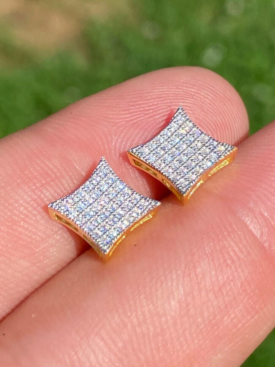 0.43ct VVS Real Diamond Men's Solid 14k Yellow Gold Iced Hip Hop Kite Earrings
