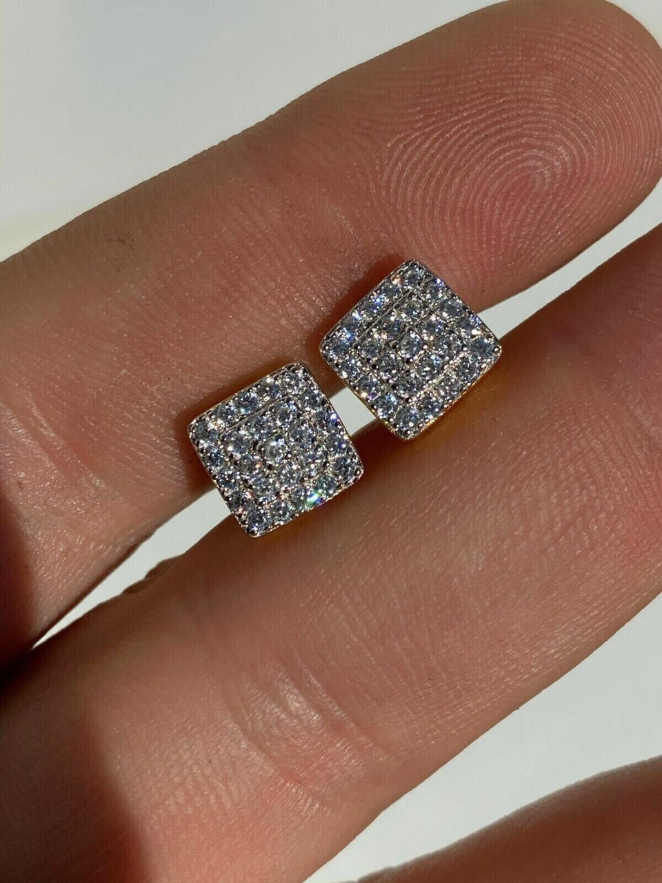 1.32ct Real DIAMOND Square Everyday Bling Earrings - 14k Yellow Gold - 8.5mm