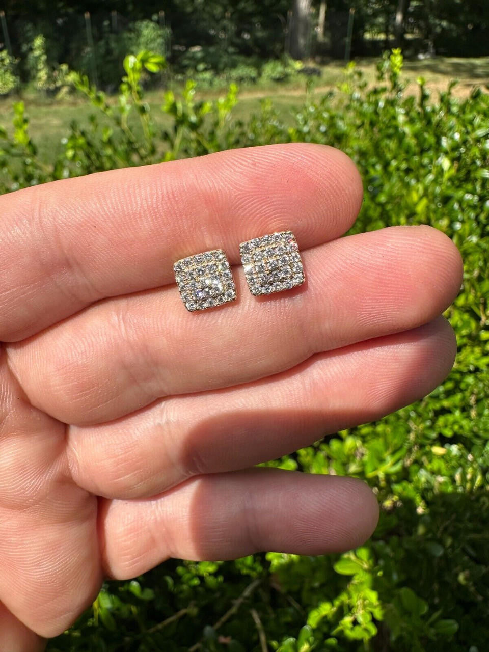 1.32ct Real DIAMOND Square Everyday Bling Earrings - 14k Yellow Gold - 8.5mm