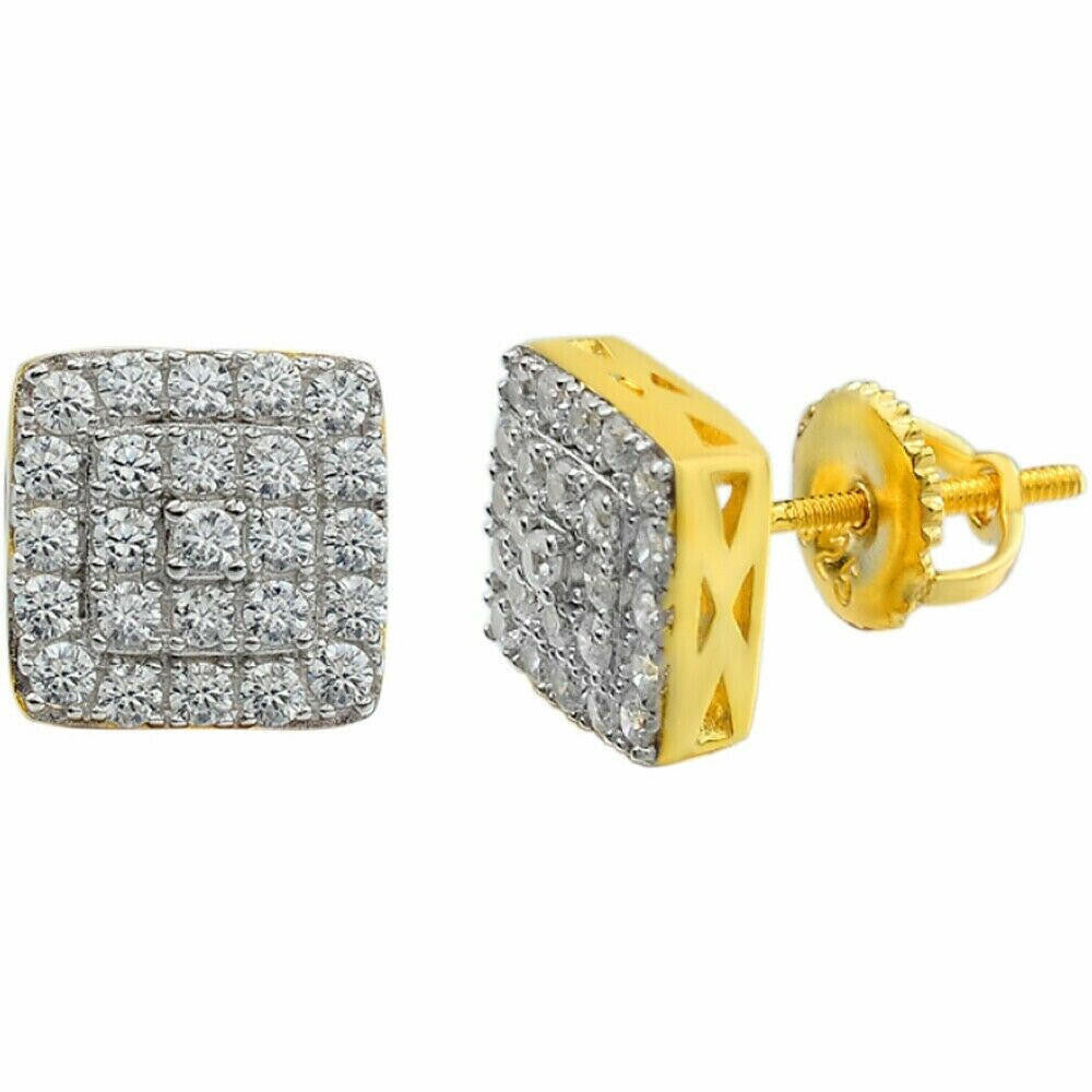 1.32ct Real DIAMOND Square Everyday Bling Earrings - 14k Yellow Gold - 8.5mm