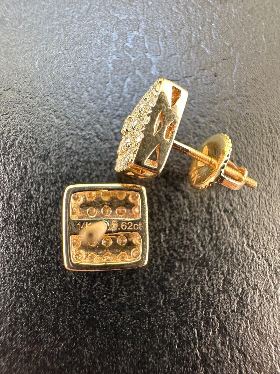 1.32ct Real DIAMOND Square Everyday Bling Earrings - 14k Yellow Gold - 8.5mm