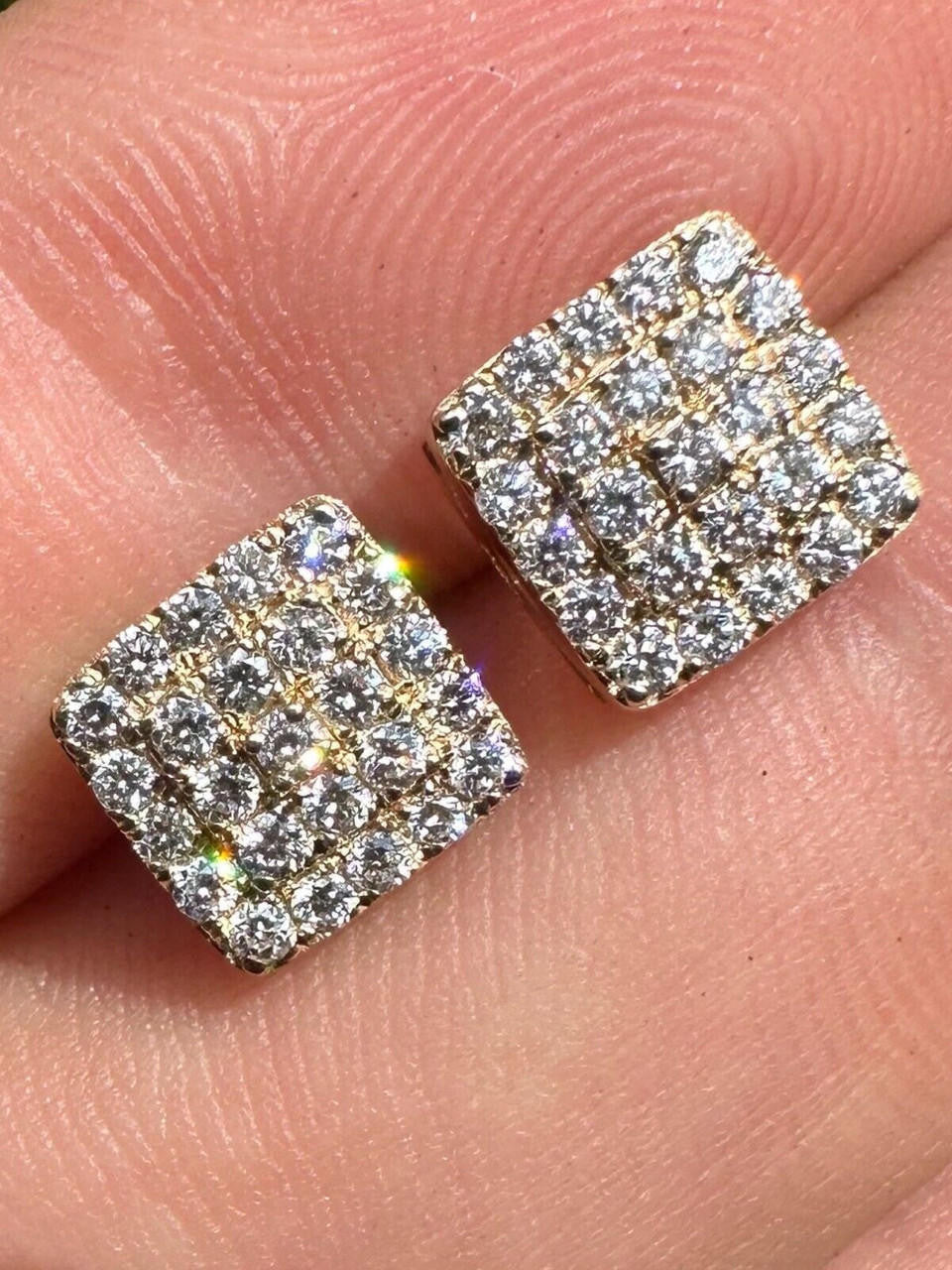1.32ct Real DIAMOND Square Everyday Bling Earrings - 14k Yellow Gold - 8.5mm